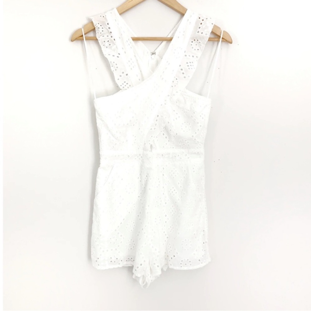 Pink Lily White Eyelet Cross-Back Romper - Picture 2 of 13